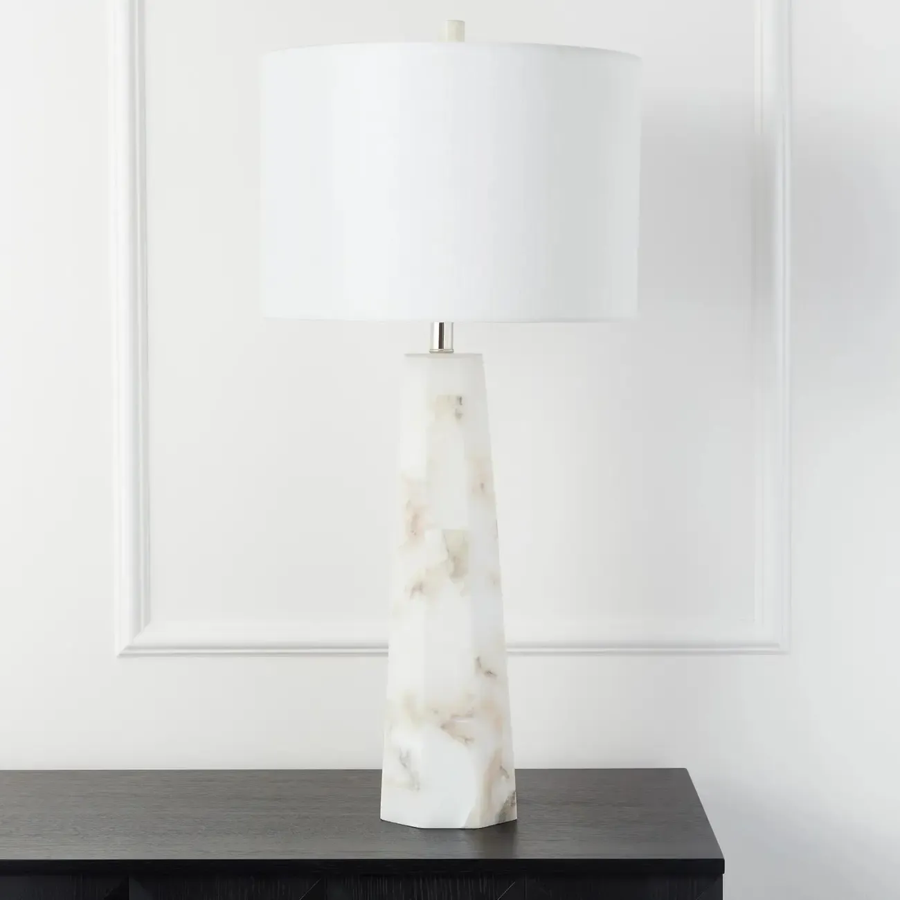 Modern Marble Alabaster Table Lamp with Linen Shade