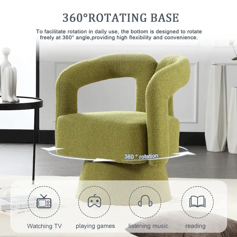 Boucle Upholstered 360° Swivel Barrel Accent Chair, Hardwood Frame, 15-Min Assembly, 6 Colors