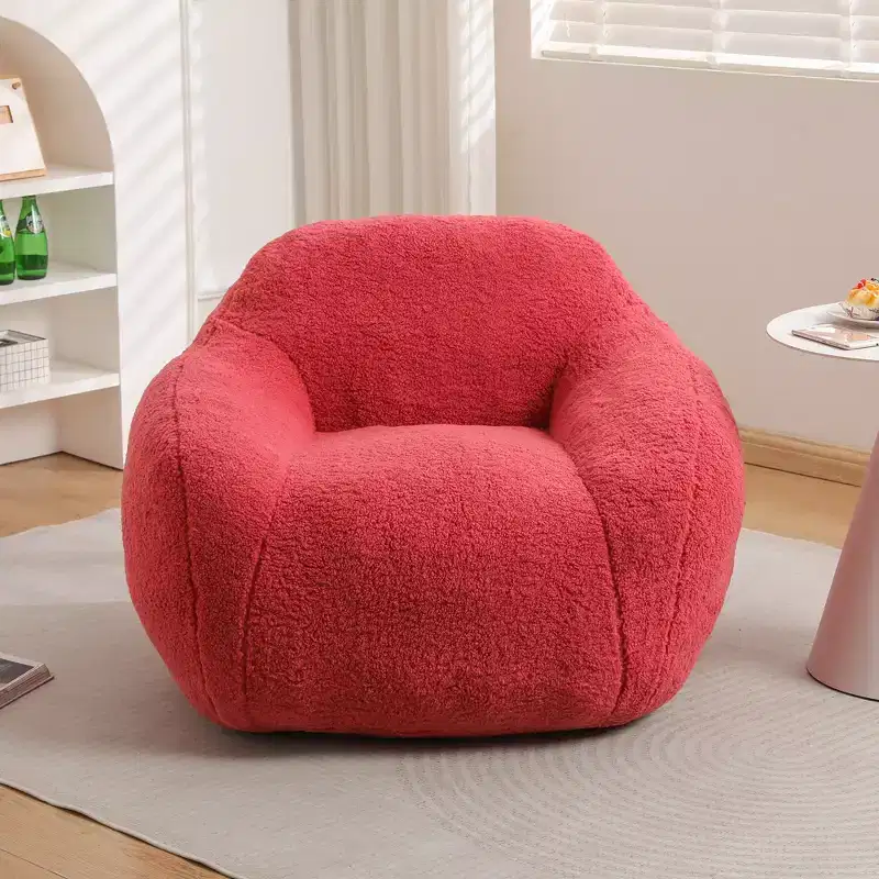 Light Gray / Off White / Rose Red Faux Fur Bean Bag Chair with Armrest — 1 Adult