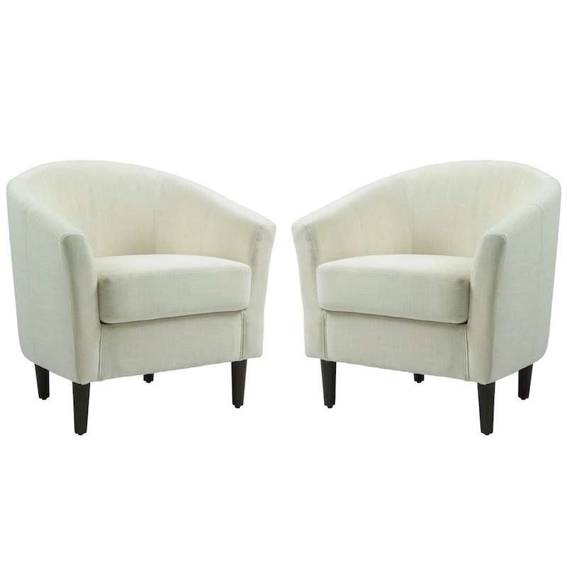 Set of 2 Upholstered Modern Barrel Accent Chair Wood Legs