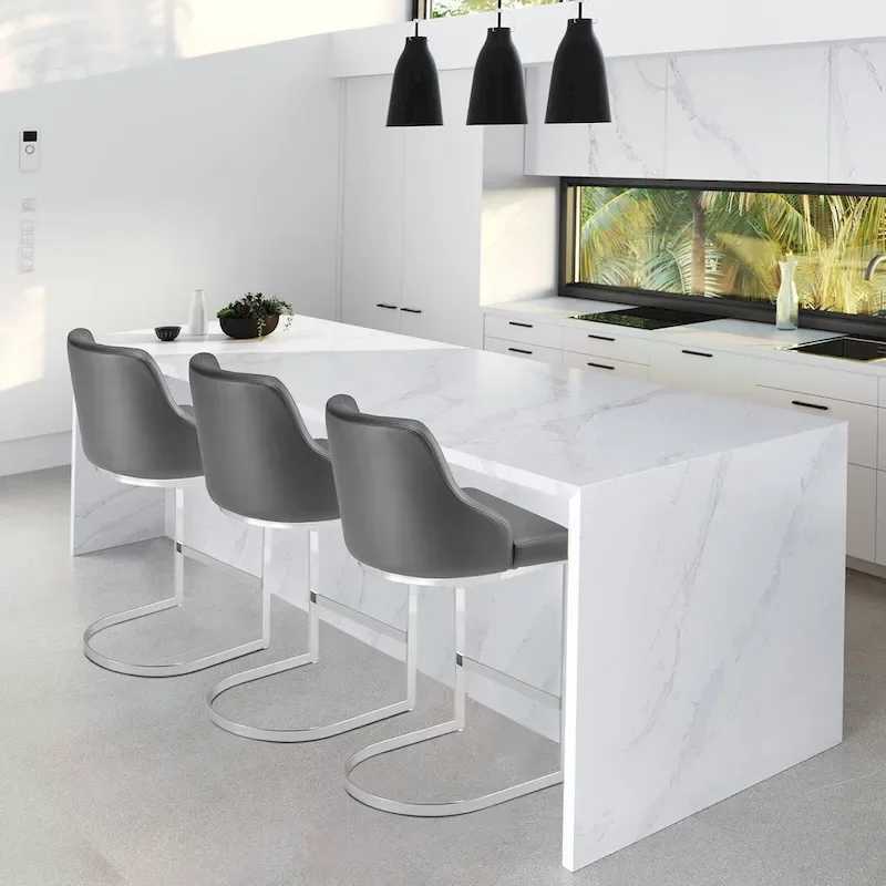 Velvet/Faux Leather Barstool, Counter Height Stools Set of 3 - 18.9W x 20.5D x 36.6H