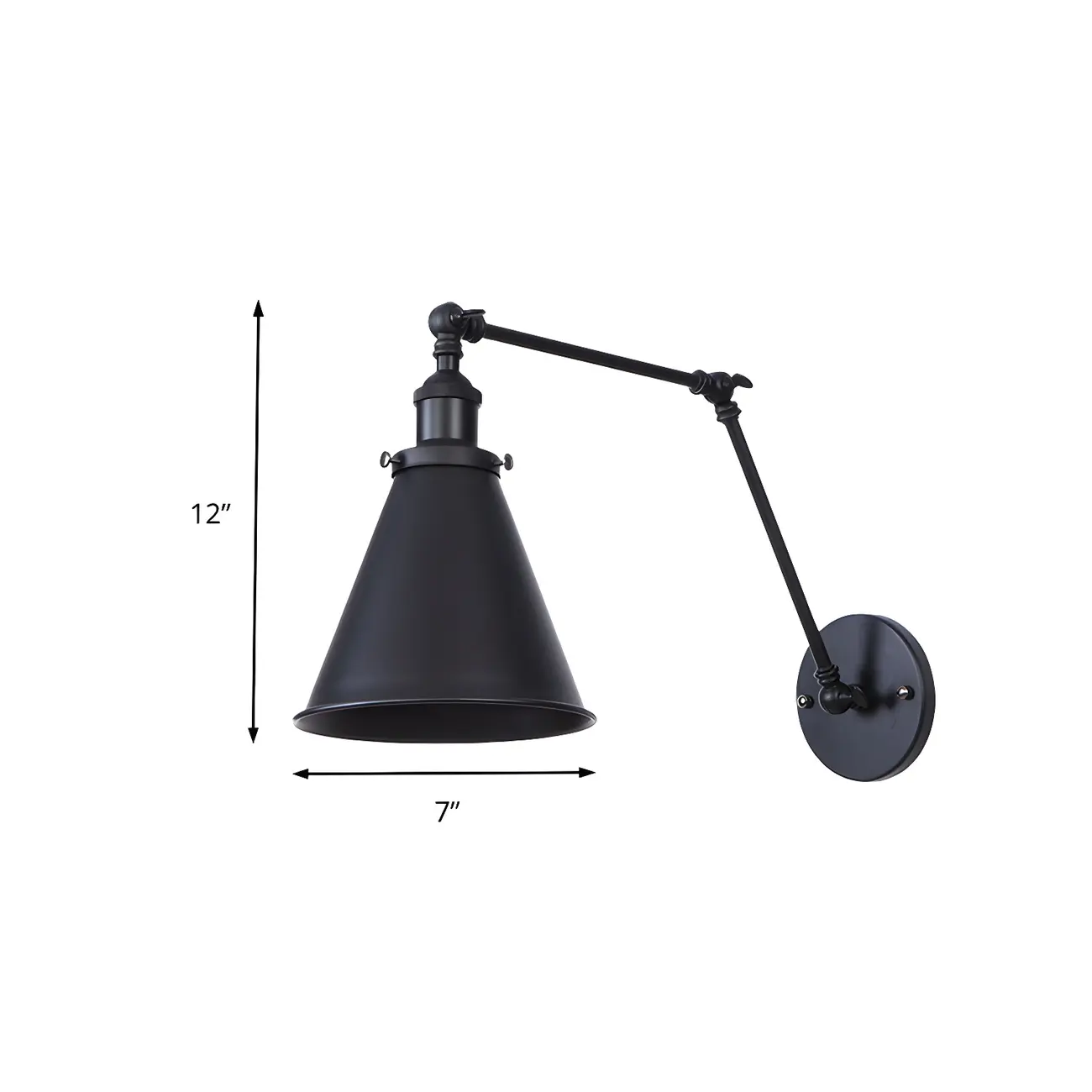 Tapered Metal Black Adjustable Swing Arm Wall Light