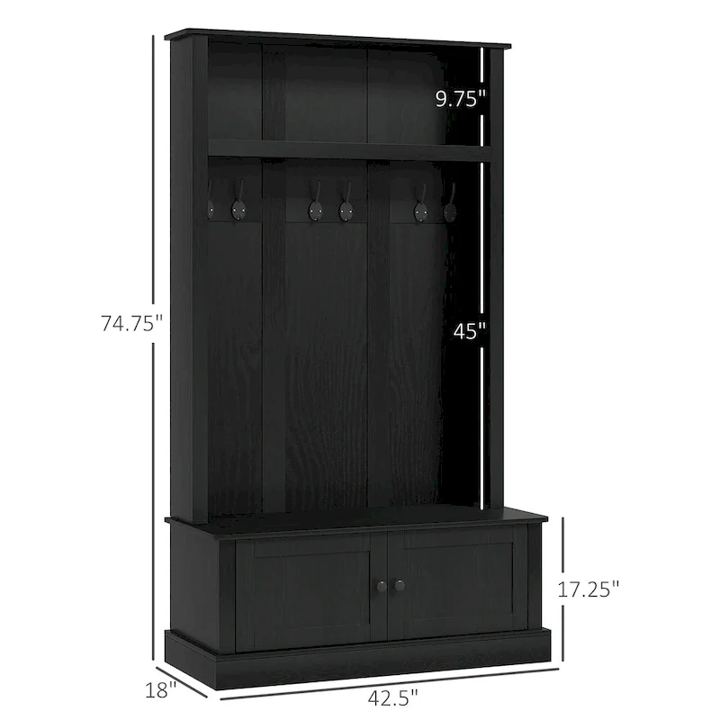 Freestanding Hall Tree, Entryway Bench with Coat Rack, Shoe Cabinet and Top Shelf