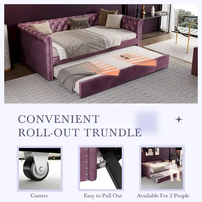 Christopher Knight Home - Augusta Velvet Upholstered Tufted Daybed with Trundle Design