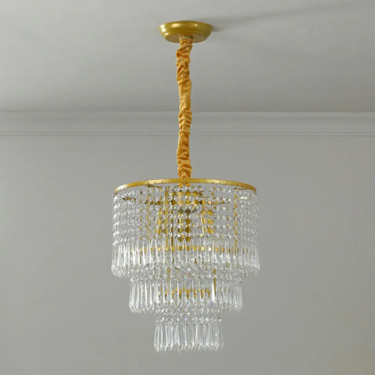 Modern Gold Descending Crystal Round Chandelier