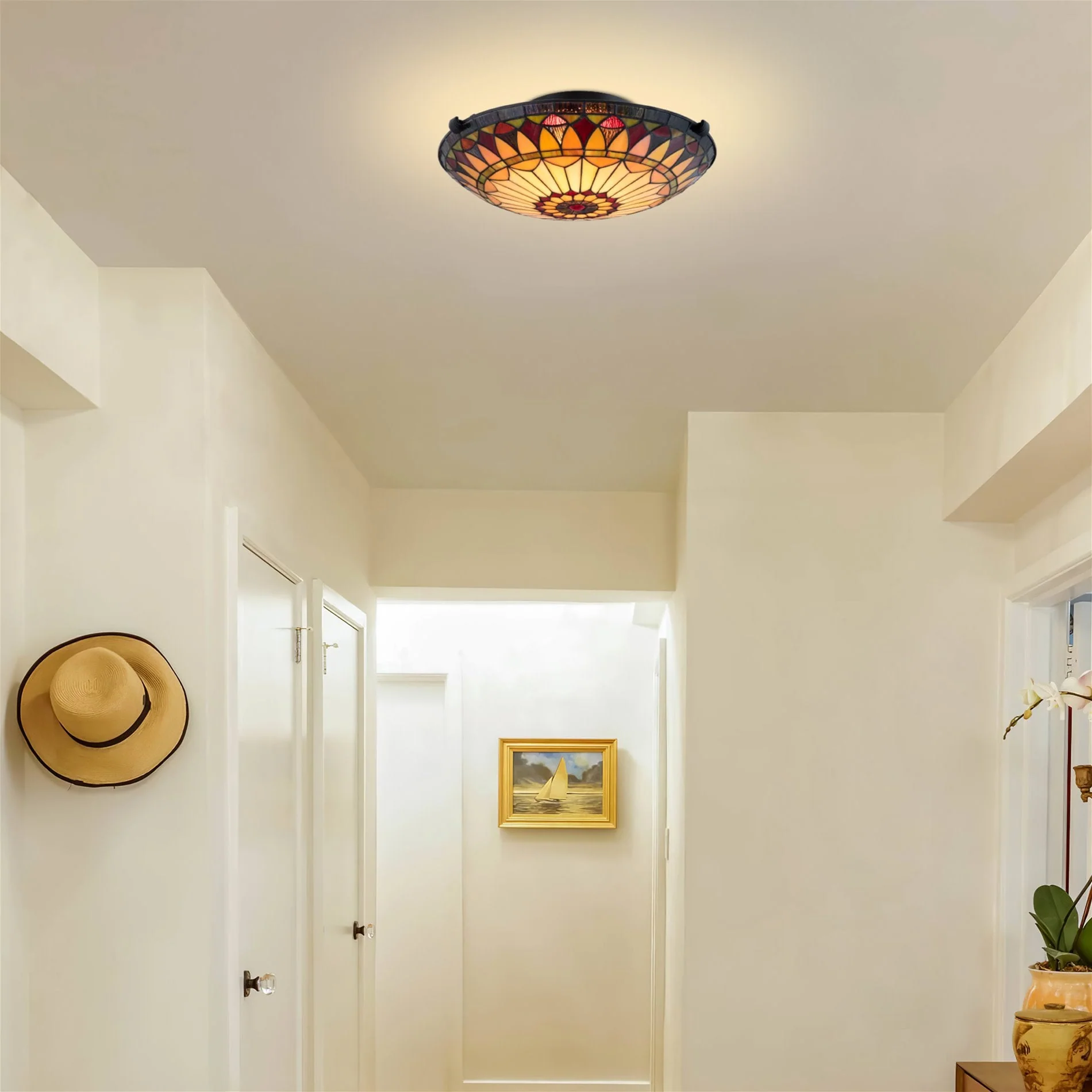 Mateo 16 2-Light Tiffany Glass Flush Mount Ceiling Light