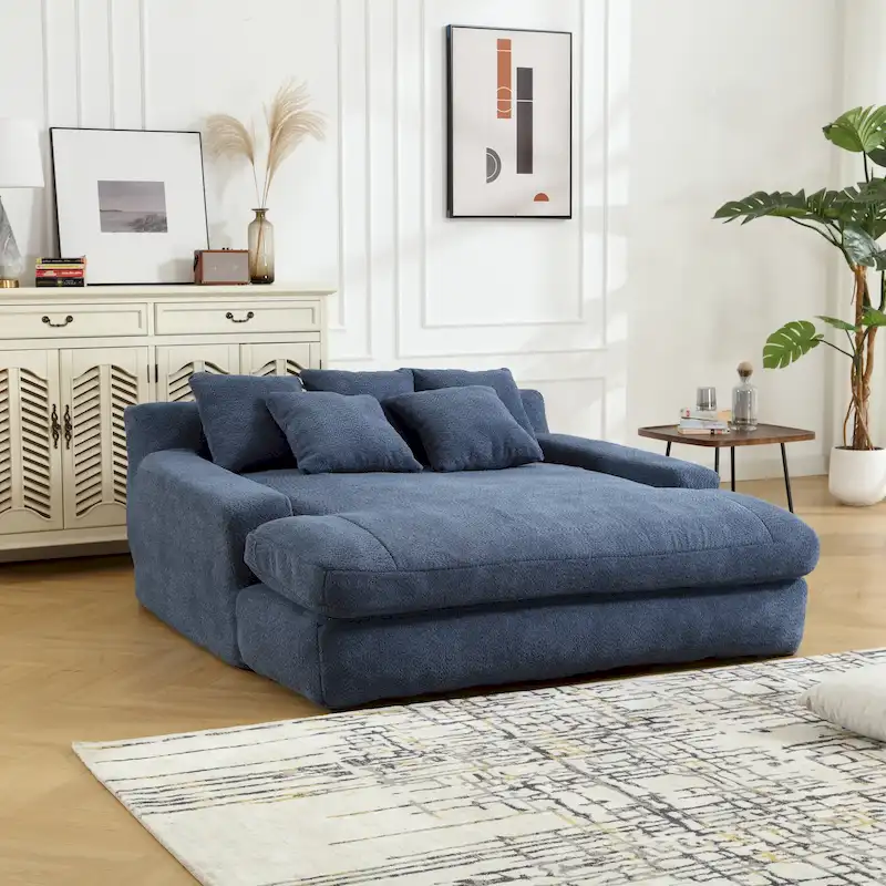 Chenille Upholstered 2-seater Deep Seat lazy sofa bed With 5 back pillows