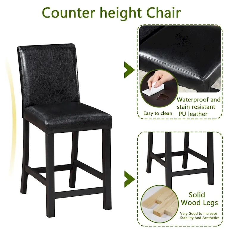 5-piece Wood Dining Counter Height Table and Chair Set