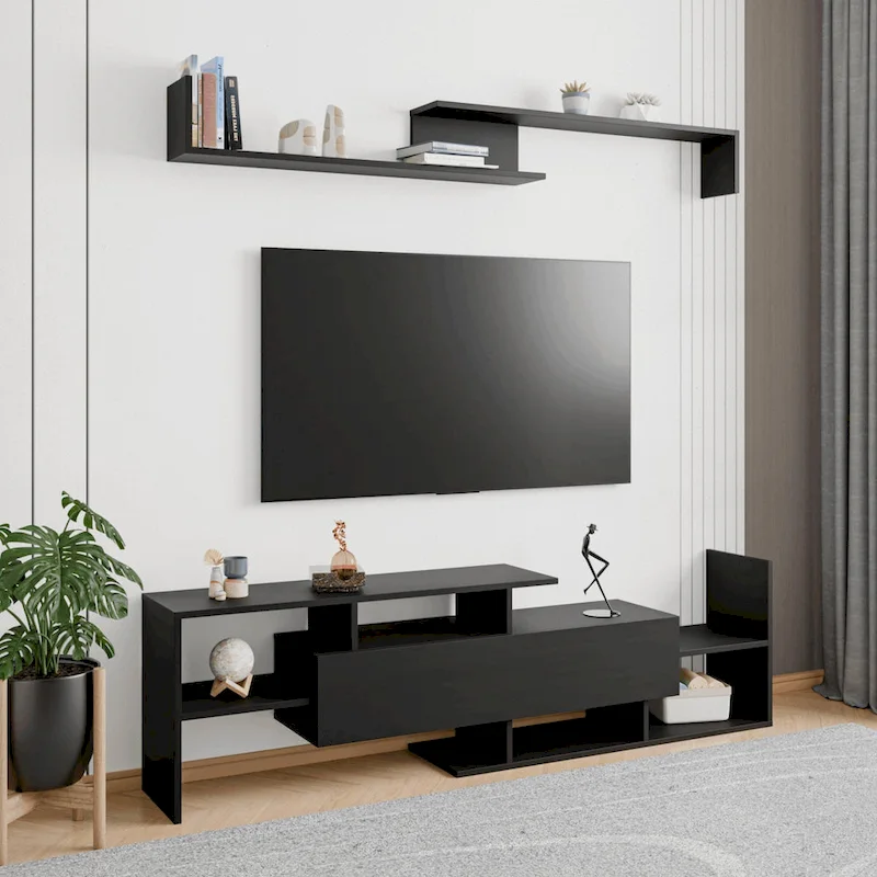 Surrey 60.2 2 Pc 1-Drawer Floating TV Stand Media Console with Open Shelves