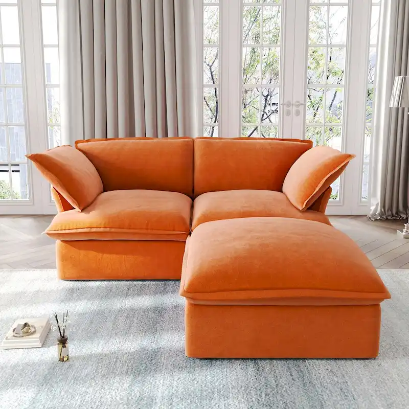 Modular Sectional Sofa Couches, 82.66 Velvet Loveseat Sofa with Ottoman