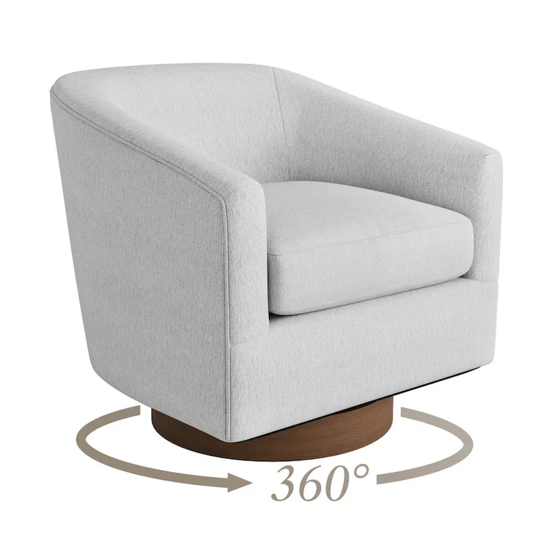 Modern Upholstered Accent Chair Fabric 360 Swivel Barrel Set of 2 Armchair Wood Frame