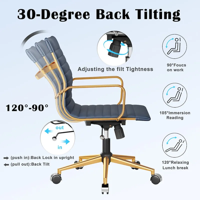 CAROCC Ribbed Computer Office Chair Swivel Lift tilt function Ergonomic Premium Leather Desk Armchair