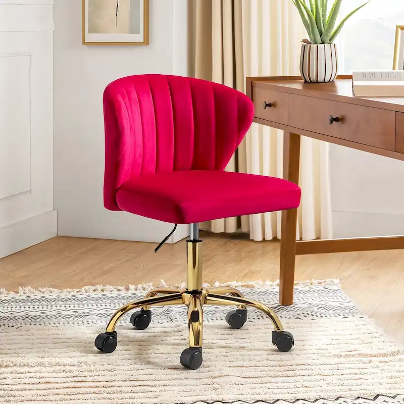 Ilia Modern Velvet Wingback 360 degree Ergonomic Office Task Chair with Channel Tufted Back by HULALA HOME