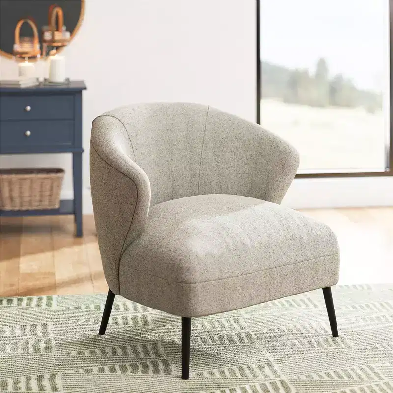 Navy / Tan Upholstered Barrel Accent Chair, Mid-Century Style, Seats 1