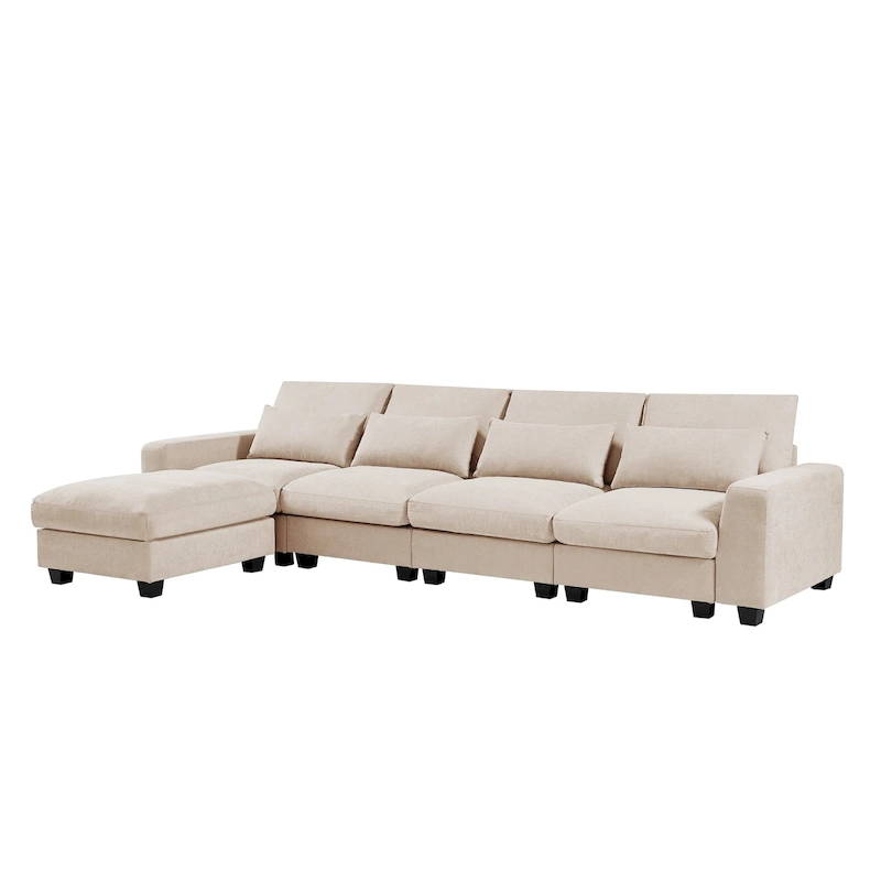 Modern Convertible L-Shaped Linen Feather Filled Reversible Sectional Sofa
