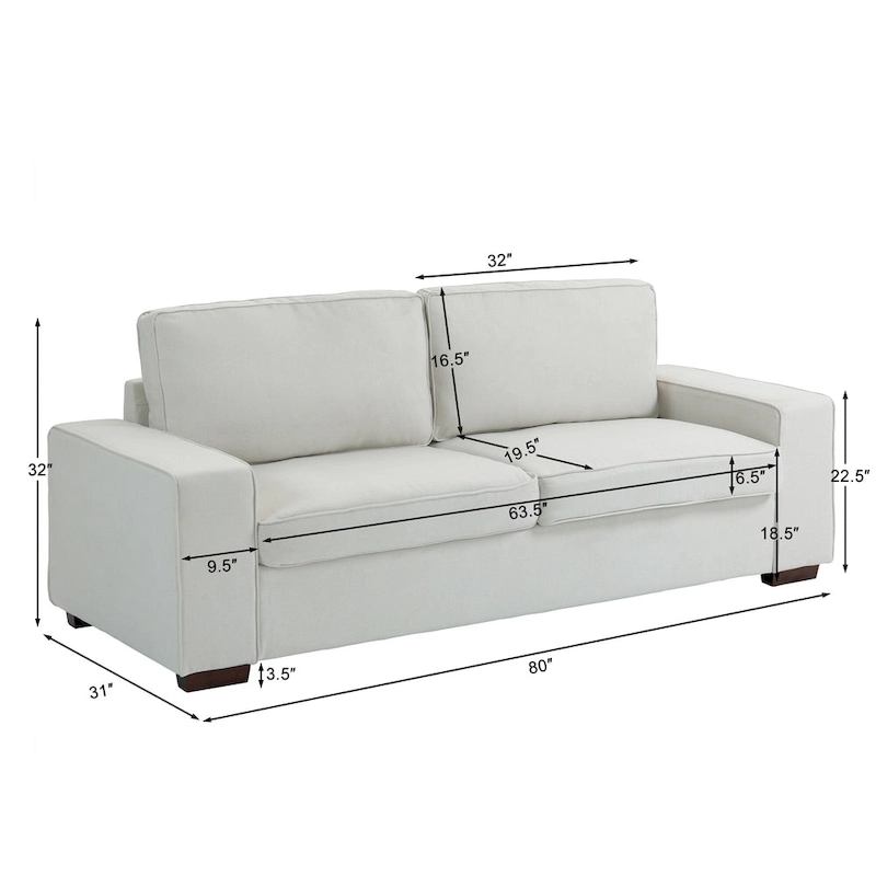 Modern 80 Upholstered Fabric 3-Seater Sofa
