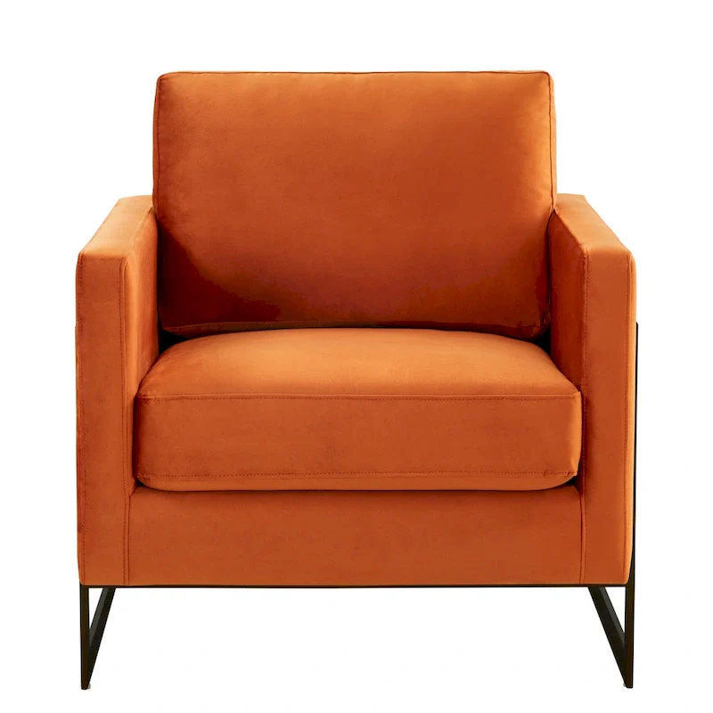 LeisureMod Lincoln Modern Velvet Arm Chair with Black Steel Frame - 35