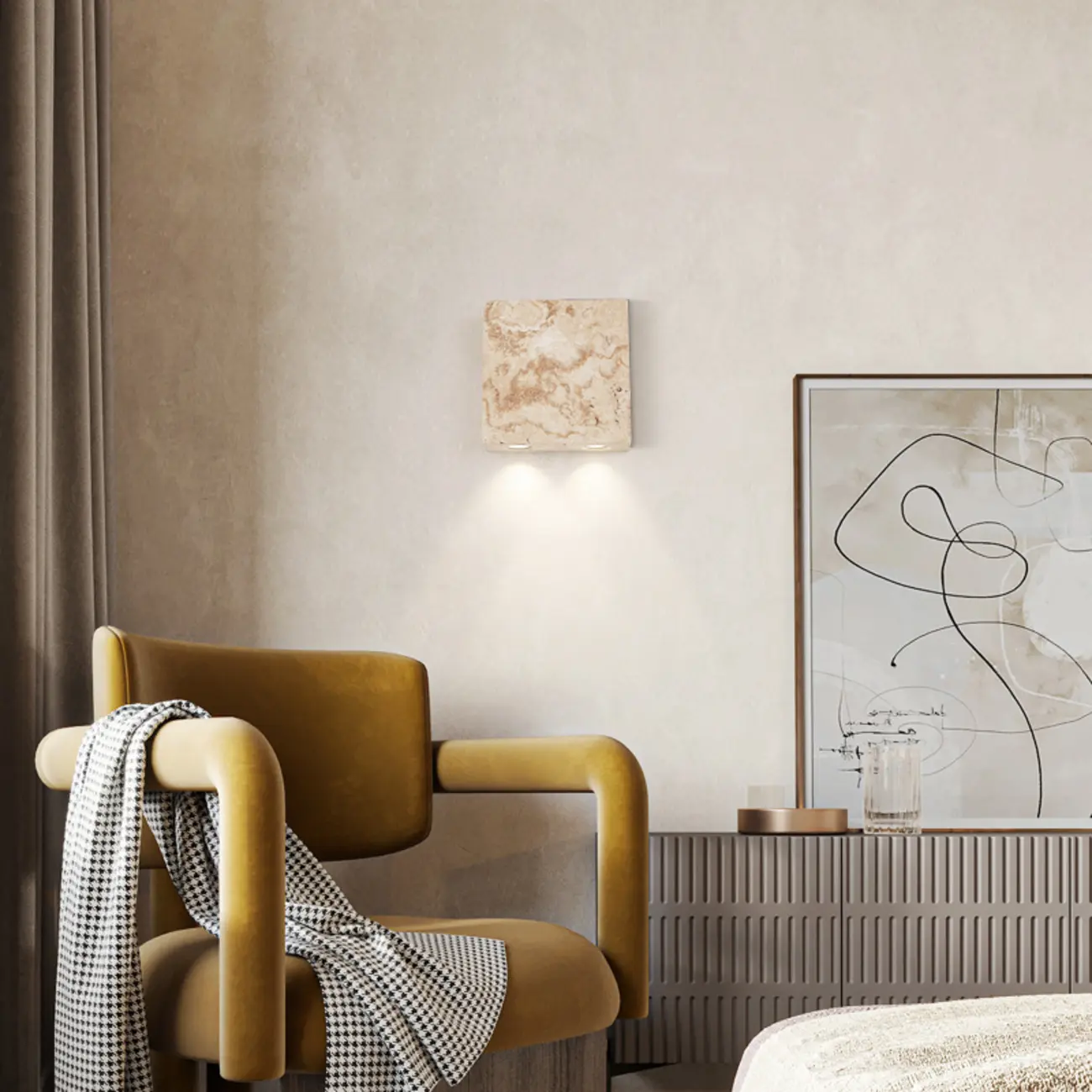 Modern Beige Stone Warm Light Wall Sconce