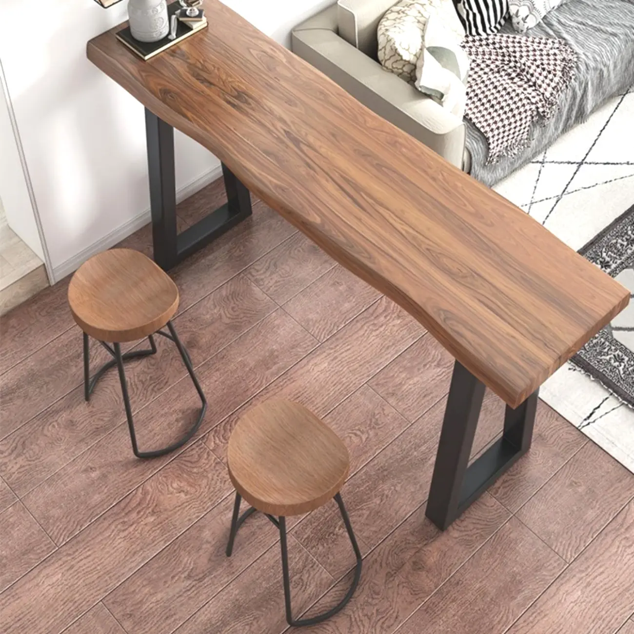 Scandinavian Natural Wood Sled Base Bar Tables