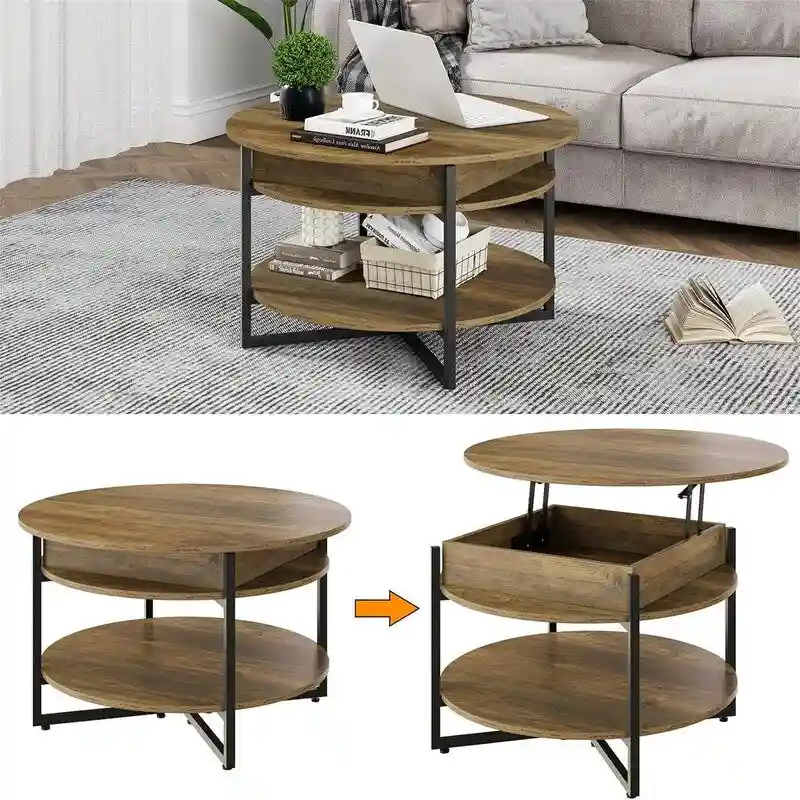 Wood Lift Top Circular Coffee Table - 31.5D x 31.5W x 17.35H