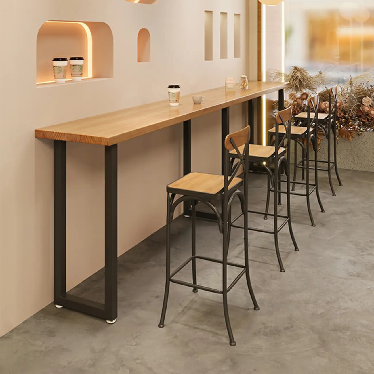 Antique Solid Wood Trestle Base Pub Table