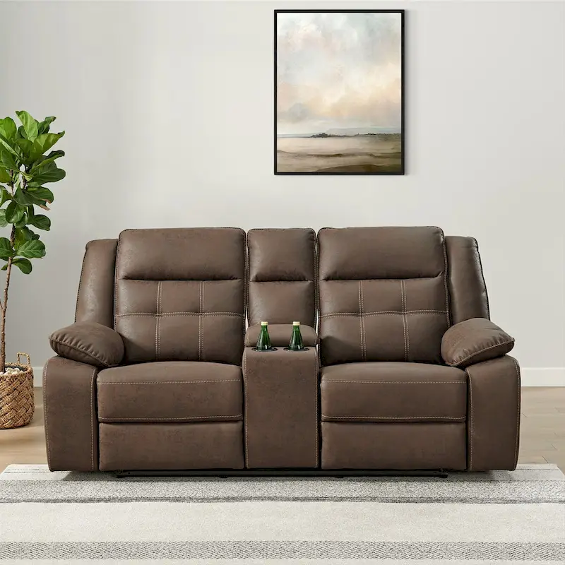 Roundhill Furniture Lesley 2-Piece Living Room Reclining Set, Brown