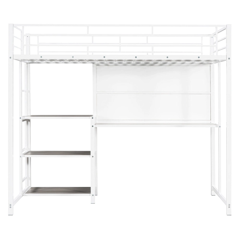 Metal Loft Bed with 3 Shelves and Ladder