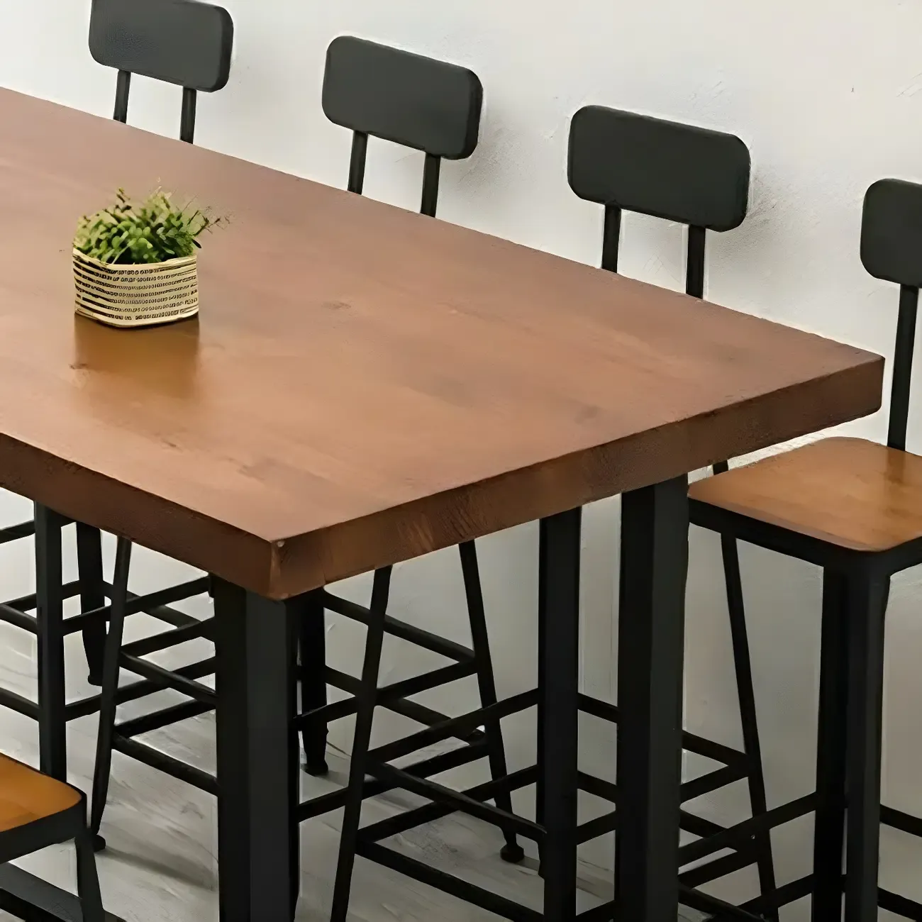 Pine Wood Industrial Trestle Base Bar Table