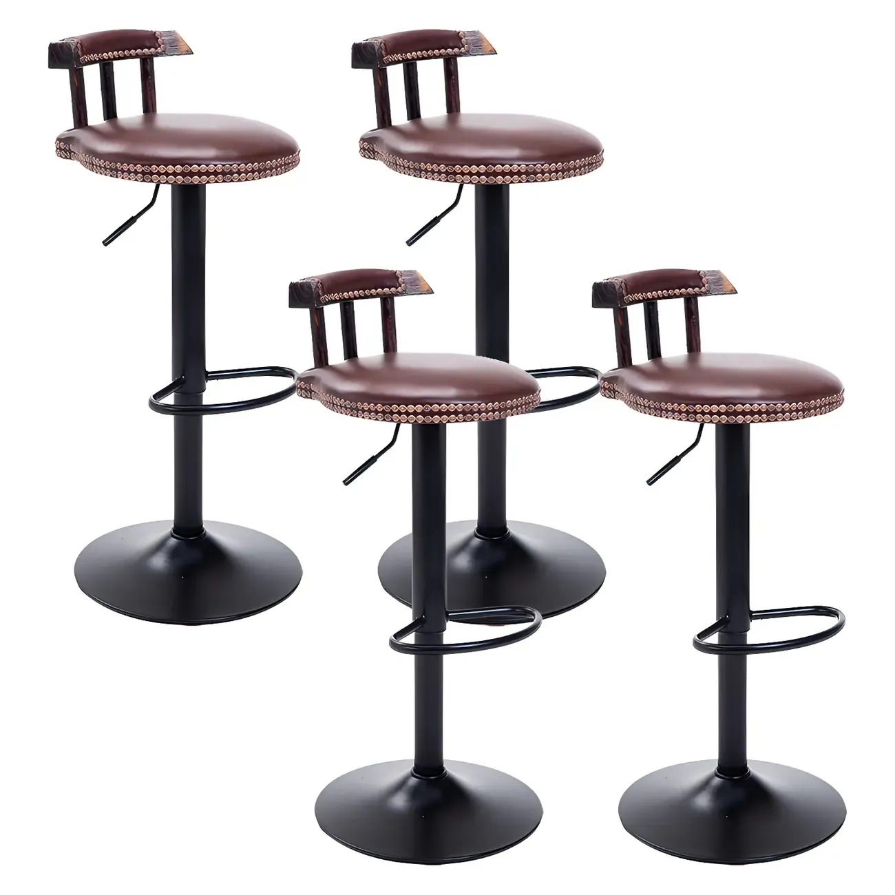Industrial Round Leather Adjustable Bar Stools