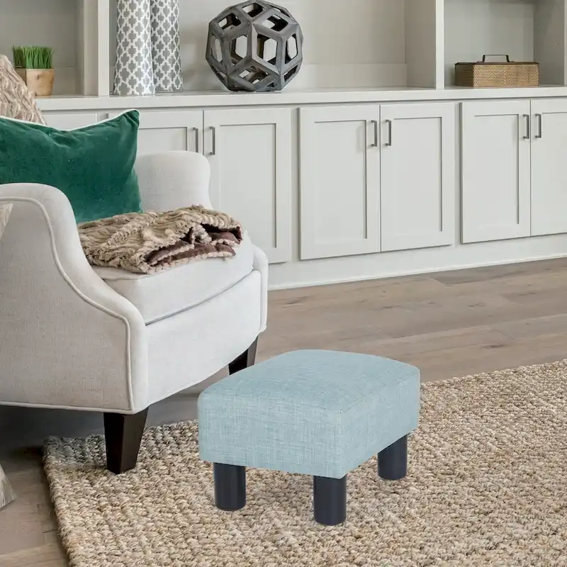 Adeco Small Rectangular Ottoman Modern PU Leather Footrest Stool Chair