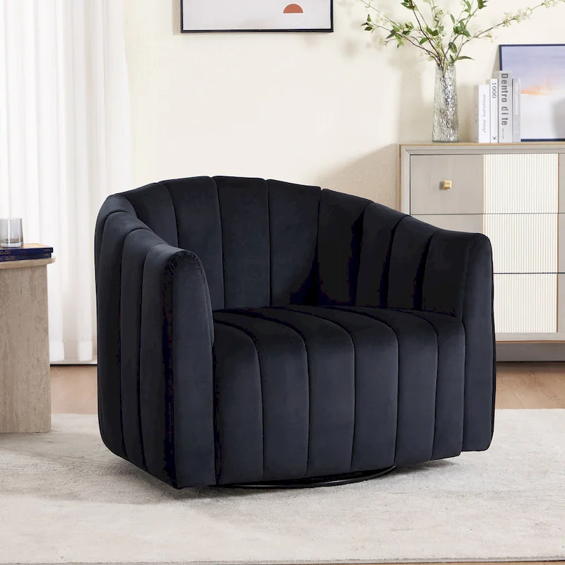 Modern Velvet Swivel Accent Chair,Sofa Chair with Pillows