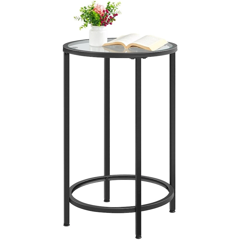 Yaheetech Round Accent Table Bedside Table with Metal Frame Glass Top