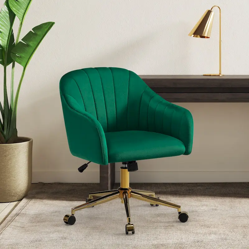 Farrah Velvet Tufted Adjustable Height Swivel Office Vanity Chair with Gold Base