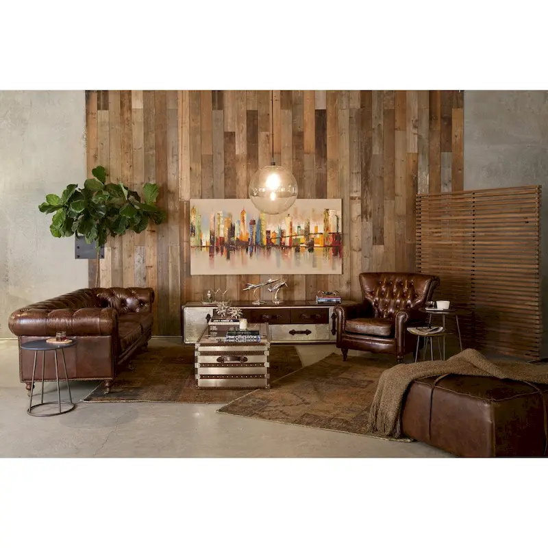 Aurelle Home Premier Top Grain Leather Chesterfield Sofa