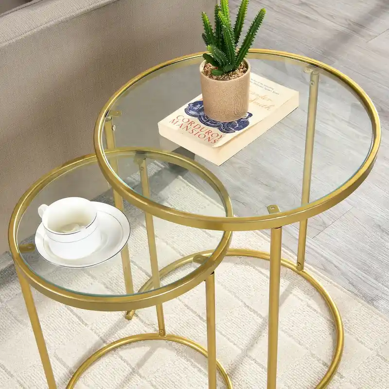 FirsTime & Co. Stark Gold Nesting End Table 2-Piece Set, American Crafted, Gold, Metal, 18 x 18 x 21 in