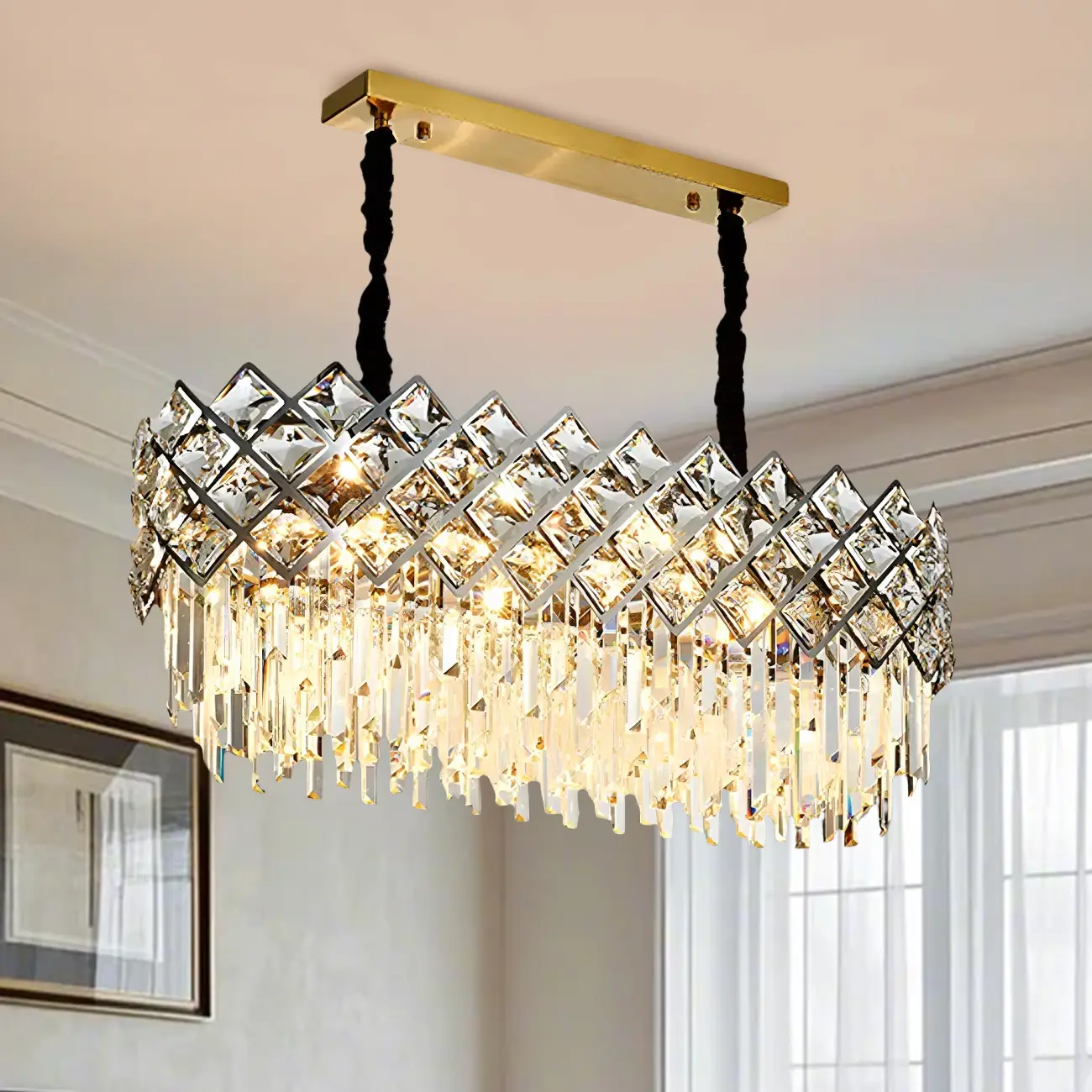 Kitchen Modern Crystal Oval Island Pendant Light