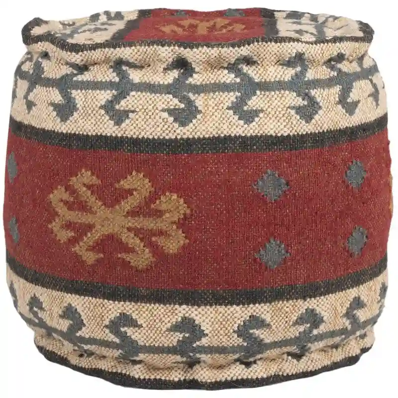 Handmade Wool and Jute Upholstered Pouf