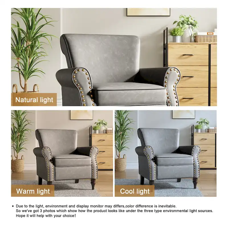 Nailheads Accent Chair Faux Leather Armchair