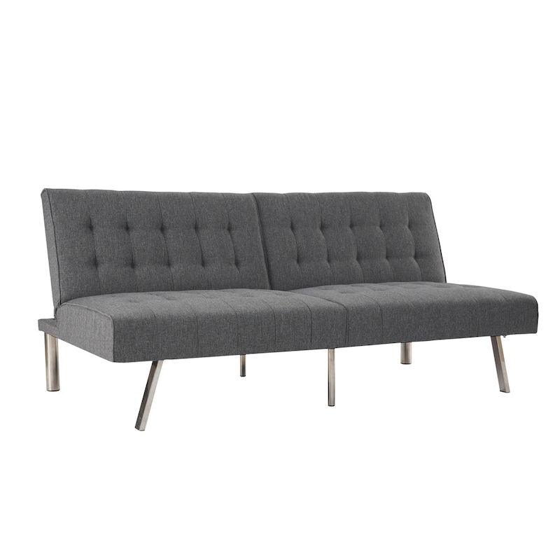 Tufted Mid-Century Modern Split Back Futon Sofa Couch Bed with Chrome Legs