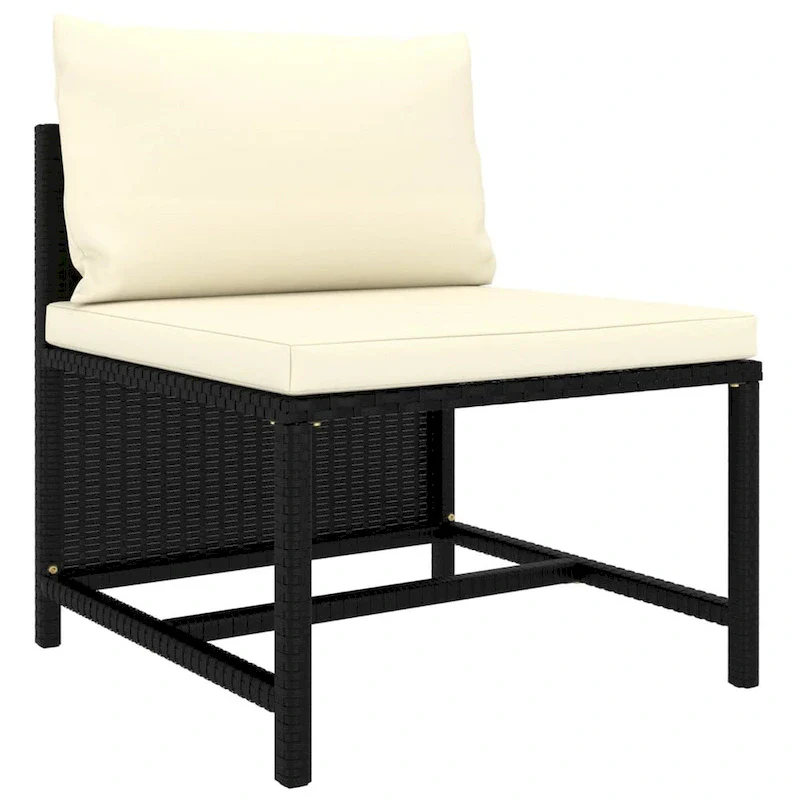 Reno 9pc Outdoor Modular Sofa Set, Ivory Fabric Cushions, Black Rattan