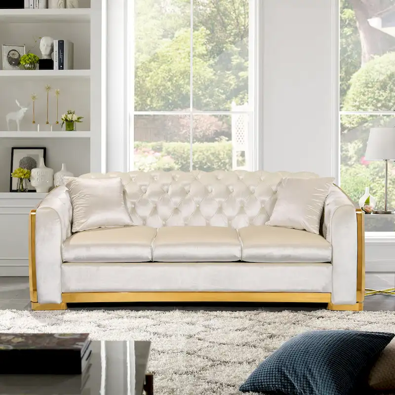 84 Luxury Chesterfield Velvet Sofa with Gold Trim