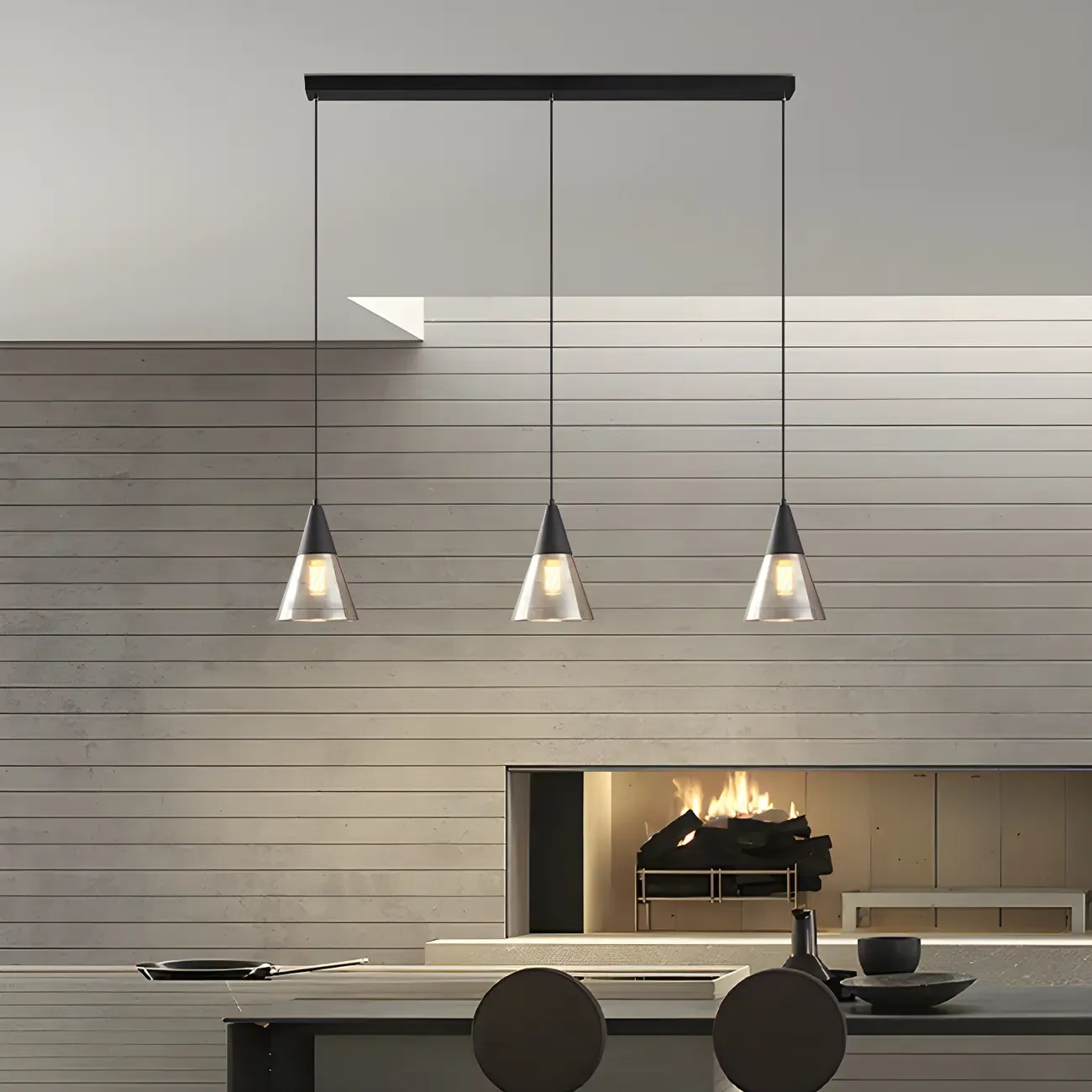 Modern Black Glass Cone Island Pendant Light for Kitchen