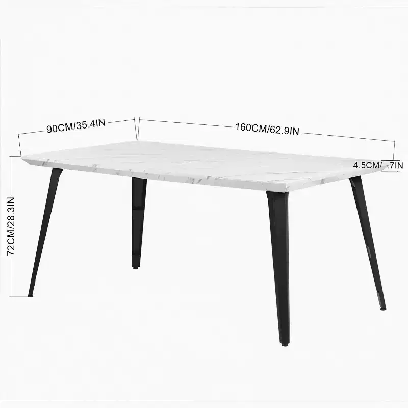 FurnitureR Dining Table for 4-6 Person with Sturdy Thickened Faux Marble Print Tabletop and Metal Steel Legs, Functional Table for Kitchen, White