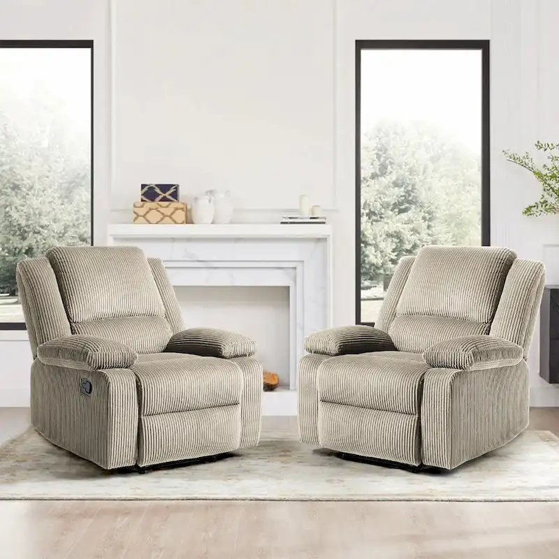 2Set Modern Lounger Upholstered Push Back Manual Recliner Chair