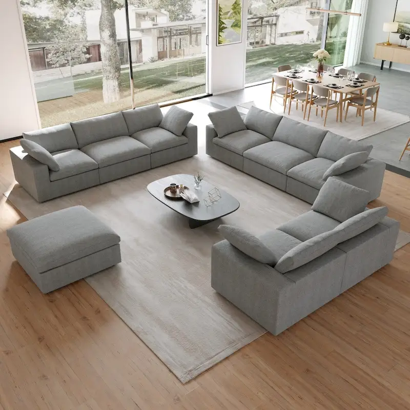 3PCS Living Room Sofa Set, Cloud Modular Sectional Sofa with Storage Ottoman