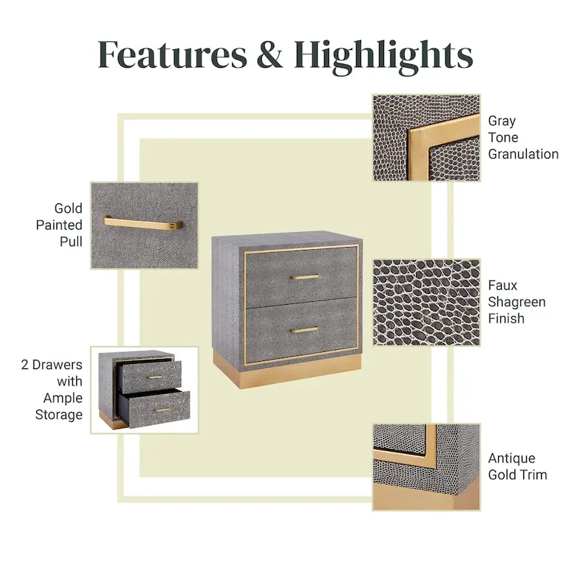 Edinburgh 2-Drawer Faux Shagreen End table