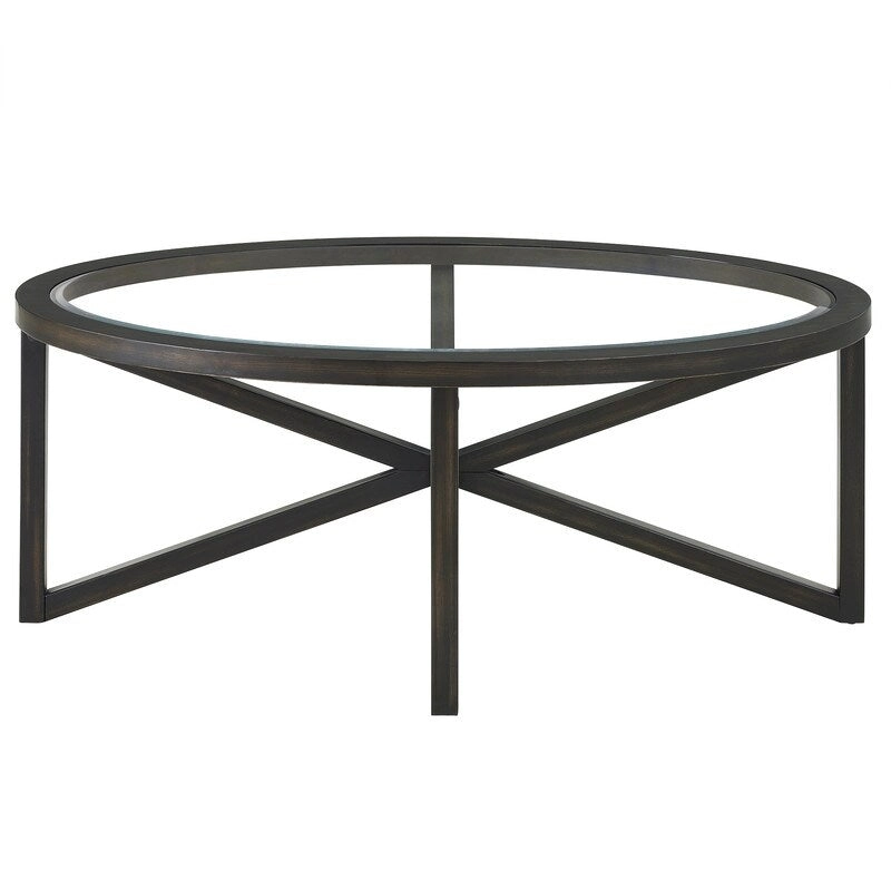 Modern Glass Coffee Table X-Cross Solid Wood Base End Table