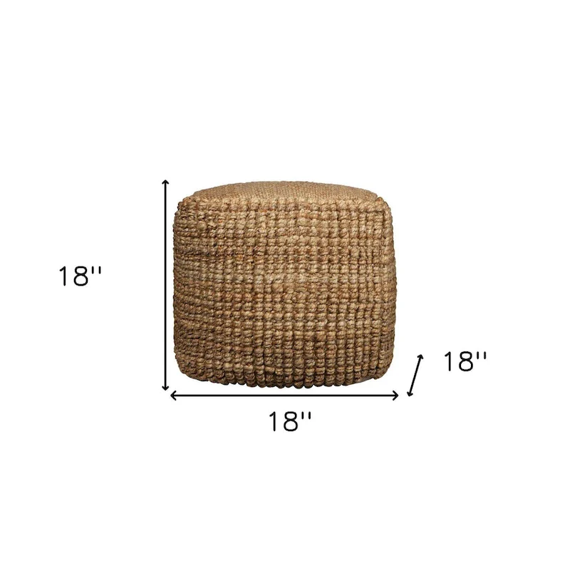 HomeRoots 18 Natural Jute Blend Cube Pouf Ottoman