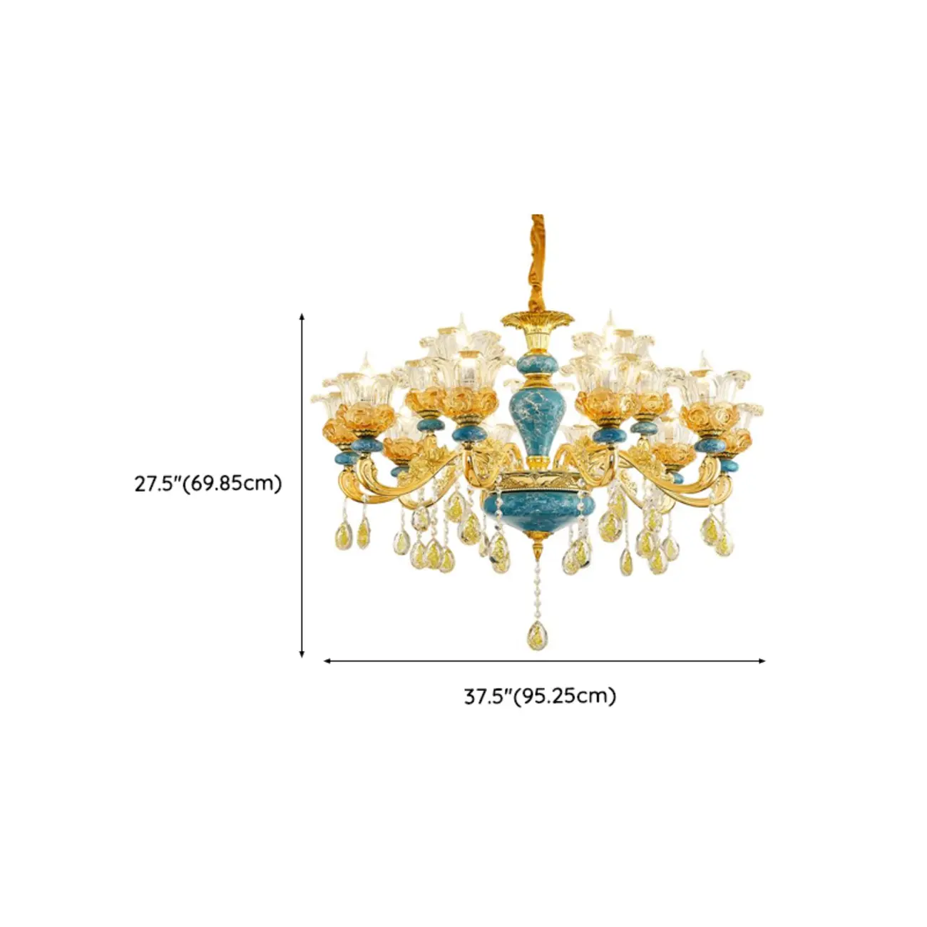 Large Luxury Brass Flower Shape Clear Glass Chandelier