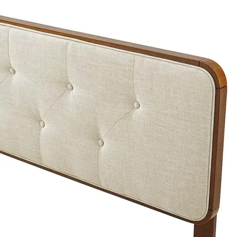Glendale Traditional Beige Fabric Button Tufted King Walnut Wooden Headboard